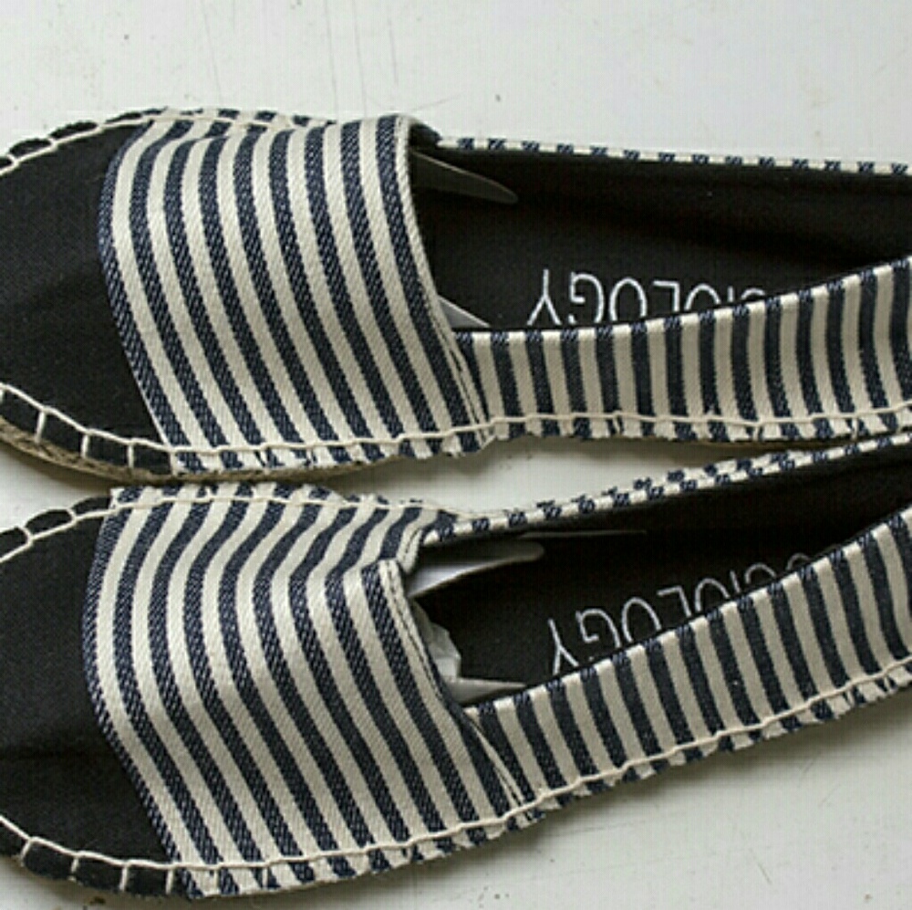 Brand new Black white striped espadrilles canvas